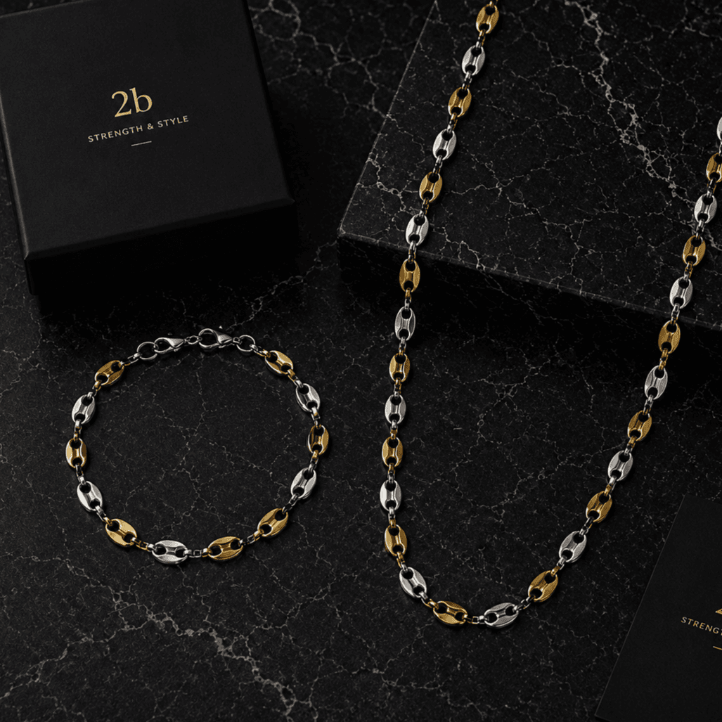collier et bracelet grain de café dore et argent